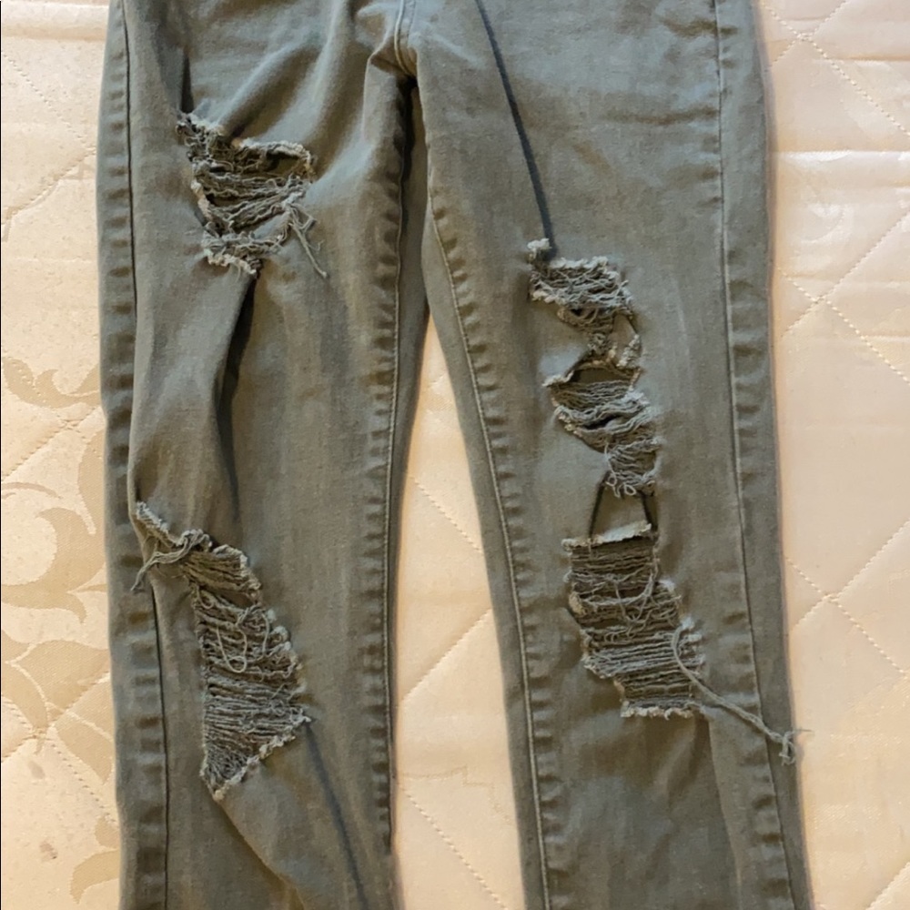 army green ripped jeans